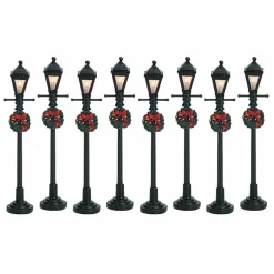 Accessoire Lemax (H10 cm) Lot de 8 Réverbères lumineux à piles