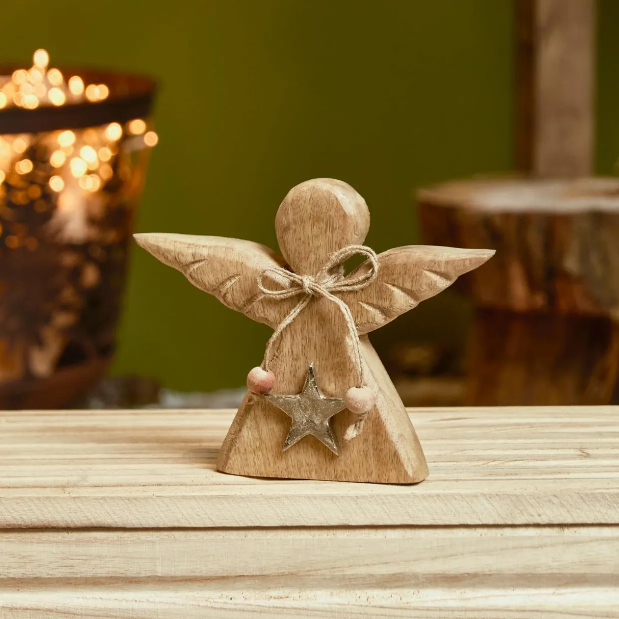 Ange de Noël en bois à poser (H14 cm) Sweety Naturel