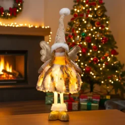 Ange de Noël lumineux à piles (H50 cm) Gladys fourrure Doré