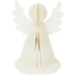 Ange lumineux à piles 6 LED (H38 cm) Papier fermeture magnétique Blanc