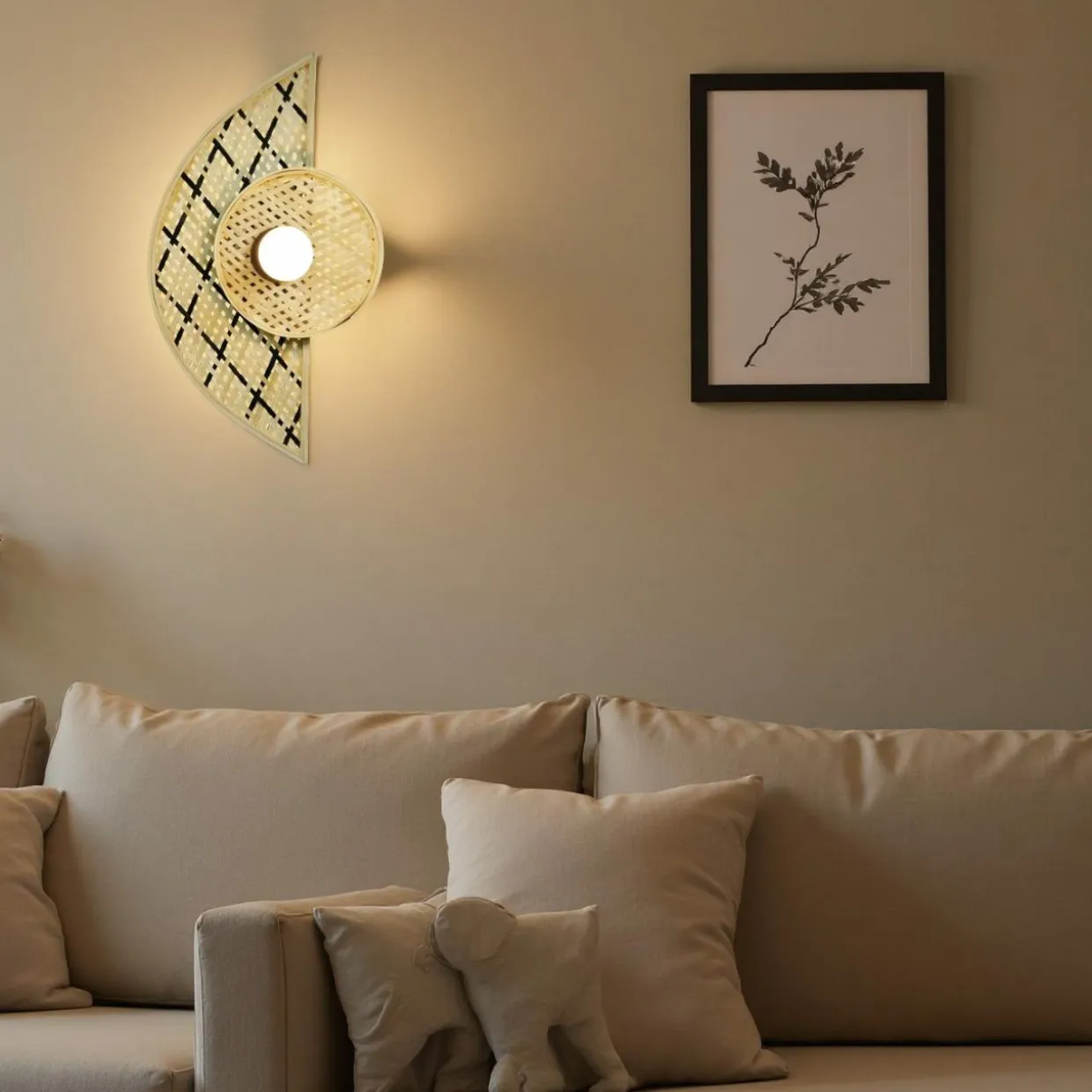 Applique murale en bambou (H50 cm) Ravina Noir et naturel