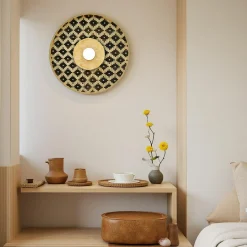 Applique murale ronde en bambou (D50 cm) Marioka Noir et naturel