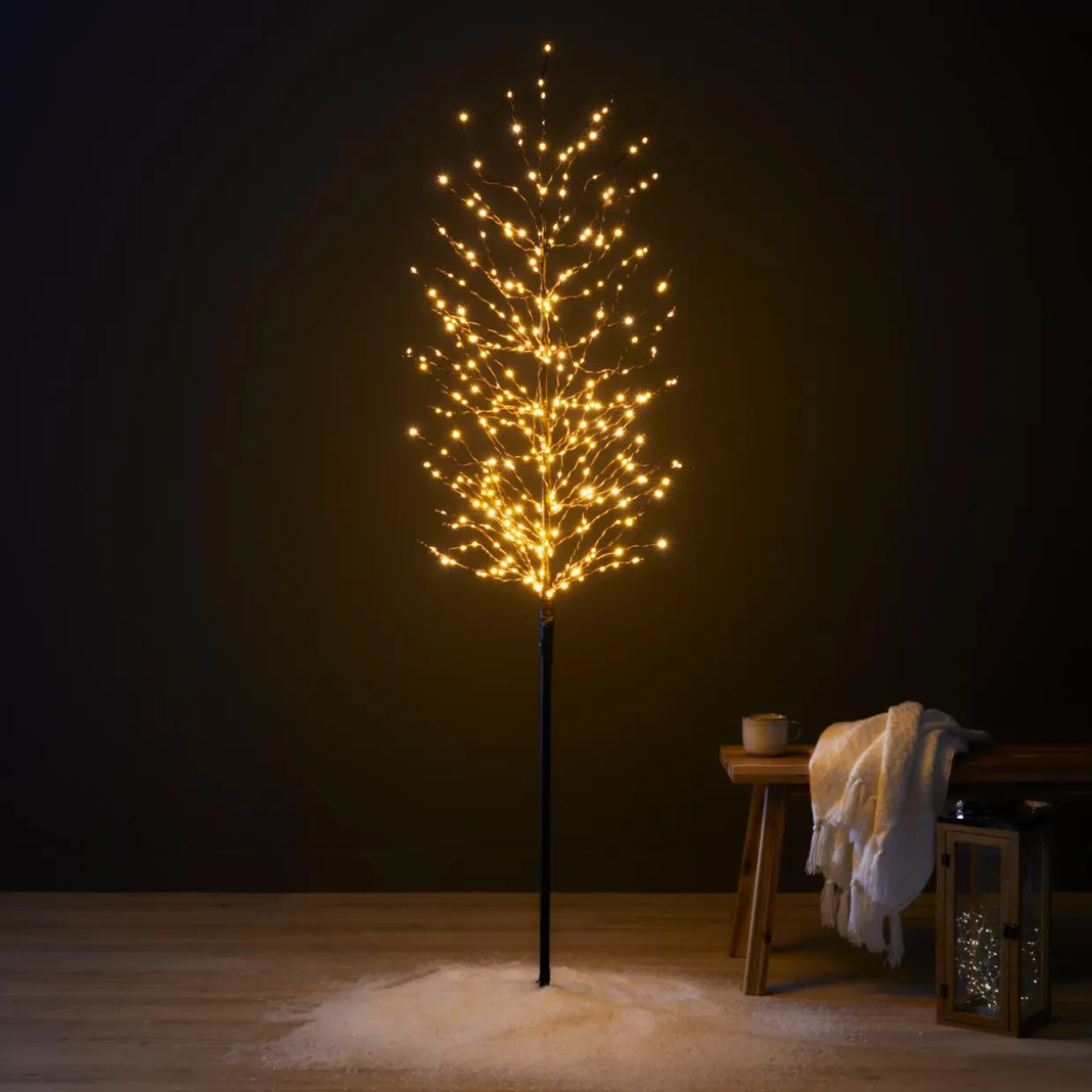 Arbre lumineux 360 LED (H180 cm) Bouleau d'hiver Blanc chaud doré