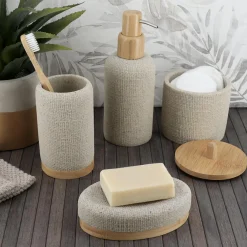 Boite à coton avec couvercle (D10 cm) effet Maille Beige