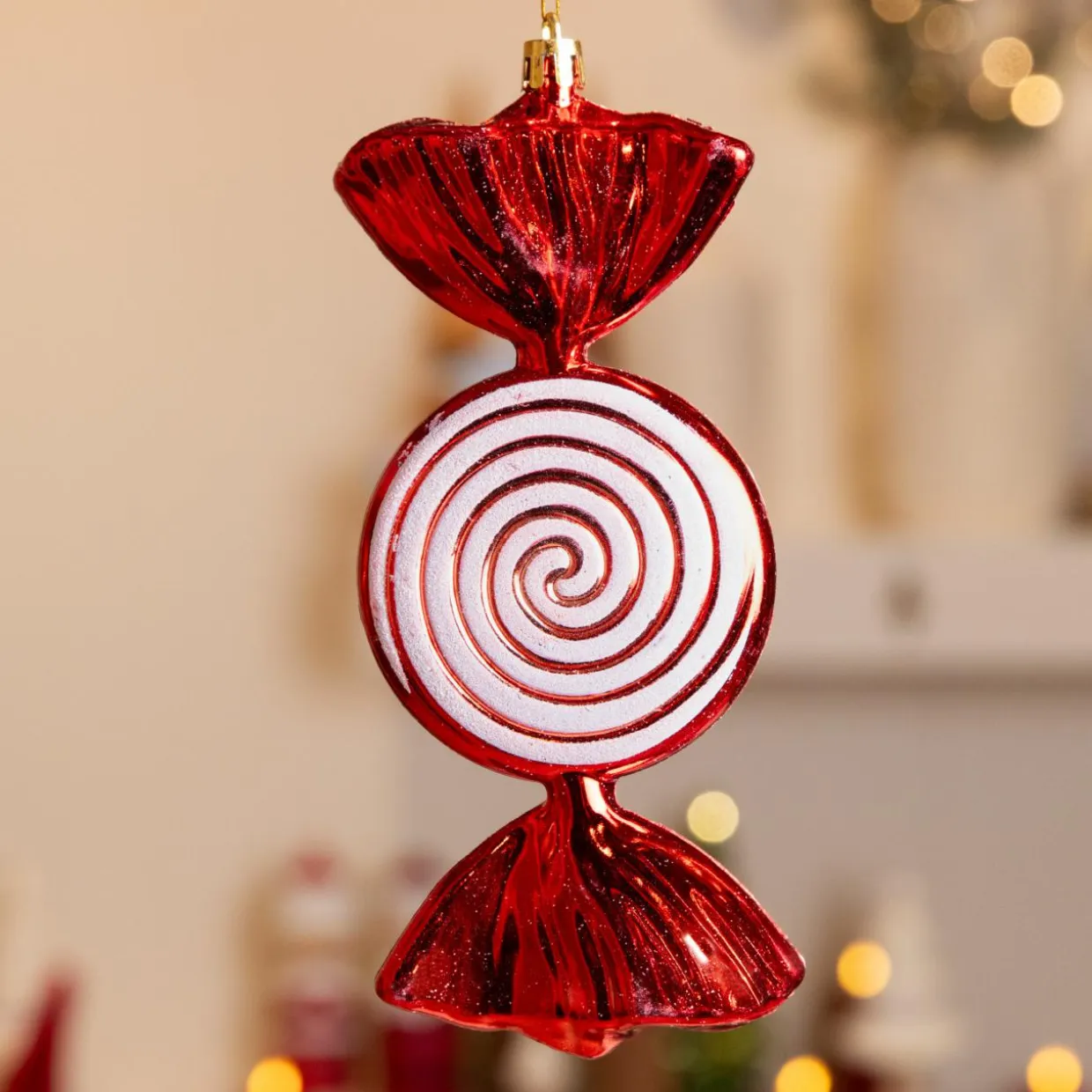 Bonbon à suspendre (H18 cm) Hélice Rouge pailleté