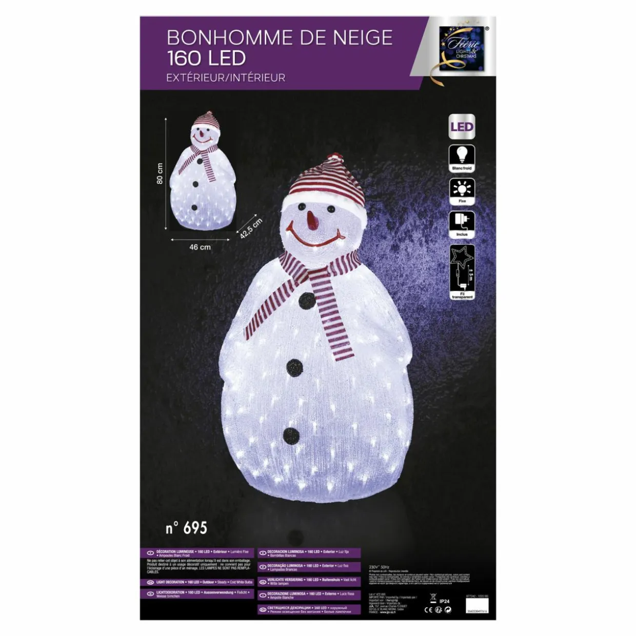 Bonhomme de neige lumineux 160 LED (H80 cm) Topek Blanc froid
