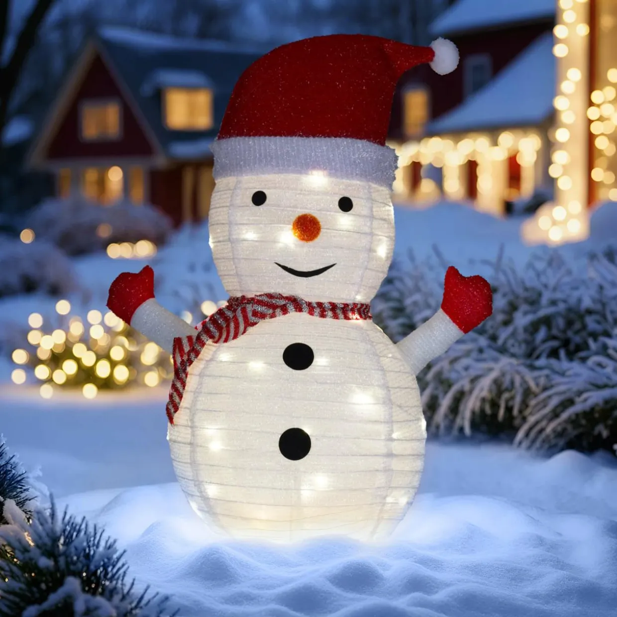 Bonhomme de neige lumineux à piles (H68 cm) Pliable Blanc