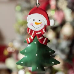 Bonhomme de neige à suspendre en métal (H12 cm) Sapin et pois Vert