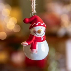 Bonhomme de neige à suspendre (H6 cm) Dolomite Rouge et blanc