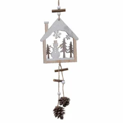 Bonhomme de neige à suspendre (H30 cm) Maison et pommes de pin
