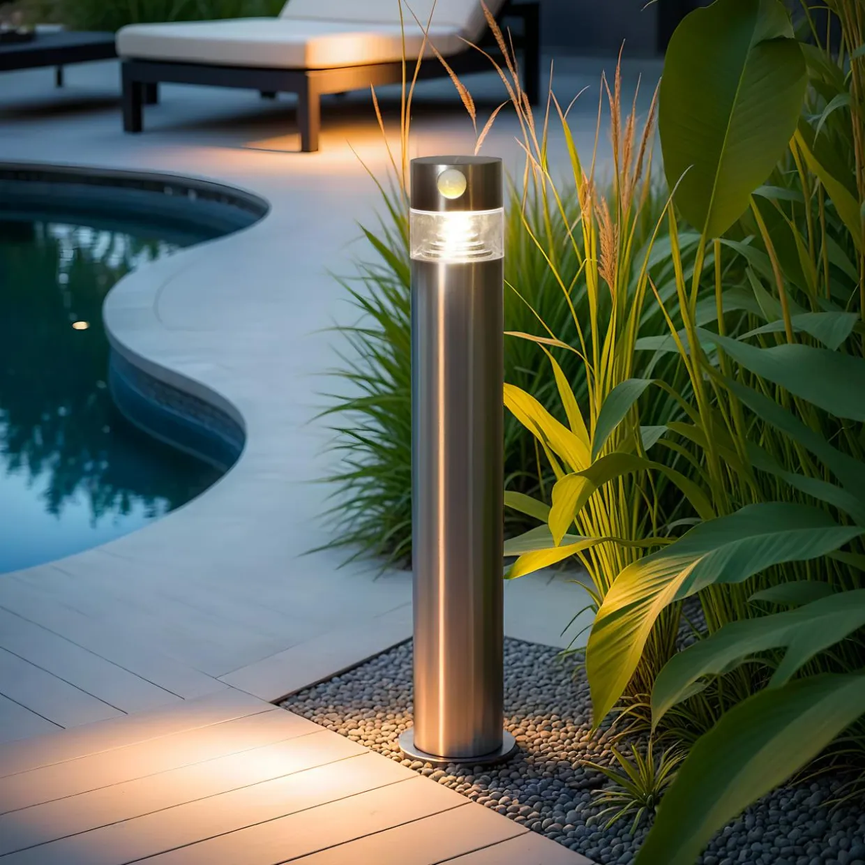 Borne de jardin solaire 150 lumens (H50 cm) Premium Argent