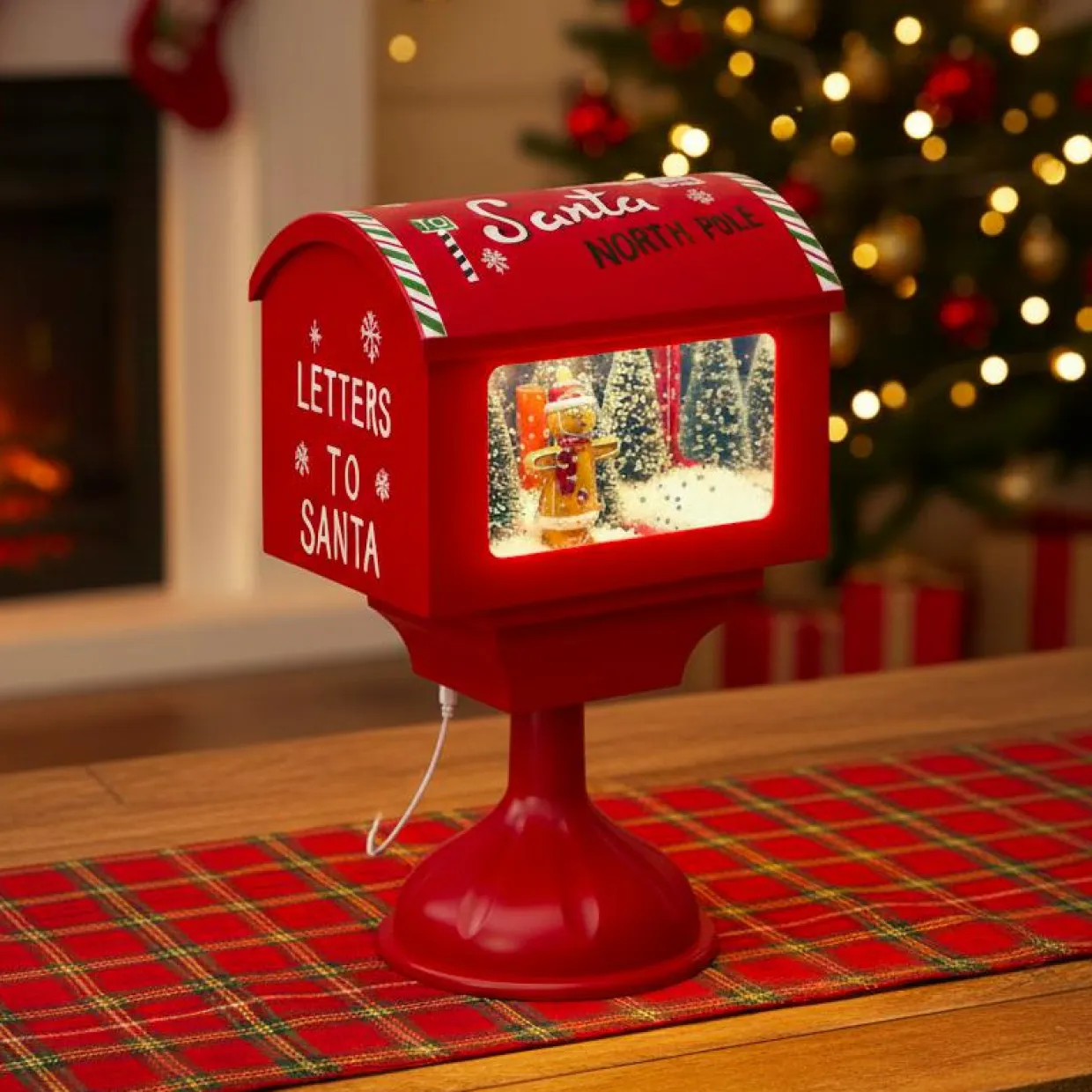 Boîte aux lettres lumineuse à piles LED (H41 cm) Bonhomme de neige Rouge