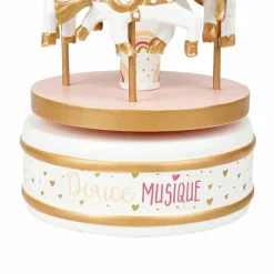 Boîte à musique enfant bois (H20 cm) Caroussel Rose