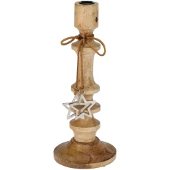 Bougeoir en bois (H30 cm) Étoile de Noël Naturel