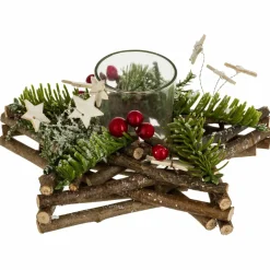 Bougeoir photophore (D20 cm) Etoile bois et forêt