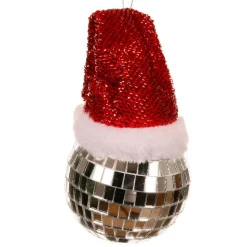 Boule de Noël (D80 mm) Facette disco avec bonnet Père Noël Argent
