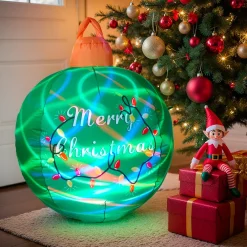 Boule de Noël gonflable et lumineuse LED (D90 cm) Merry Christmas Verte
