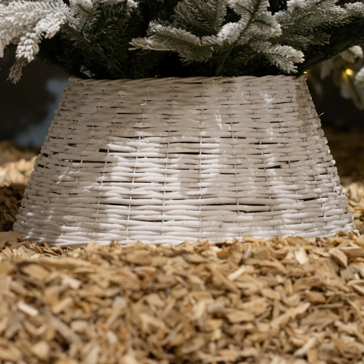 Cache pied de sapin en osier (D57 cm) Saule tressé Blanc