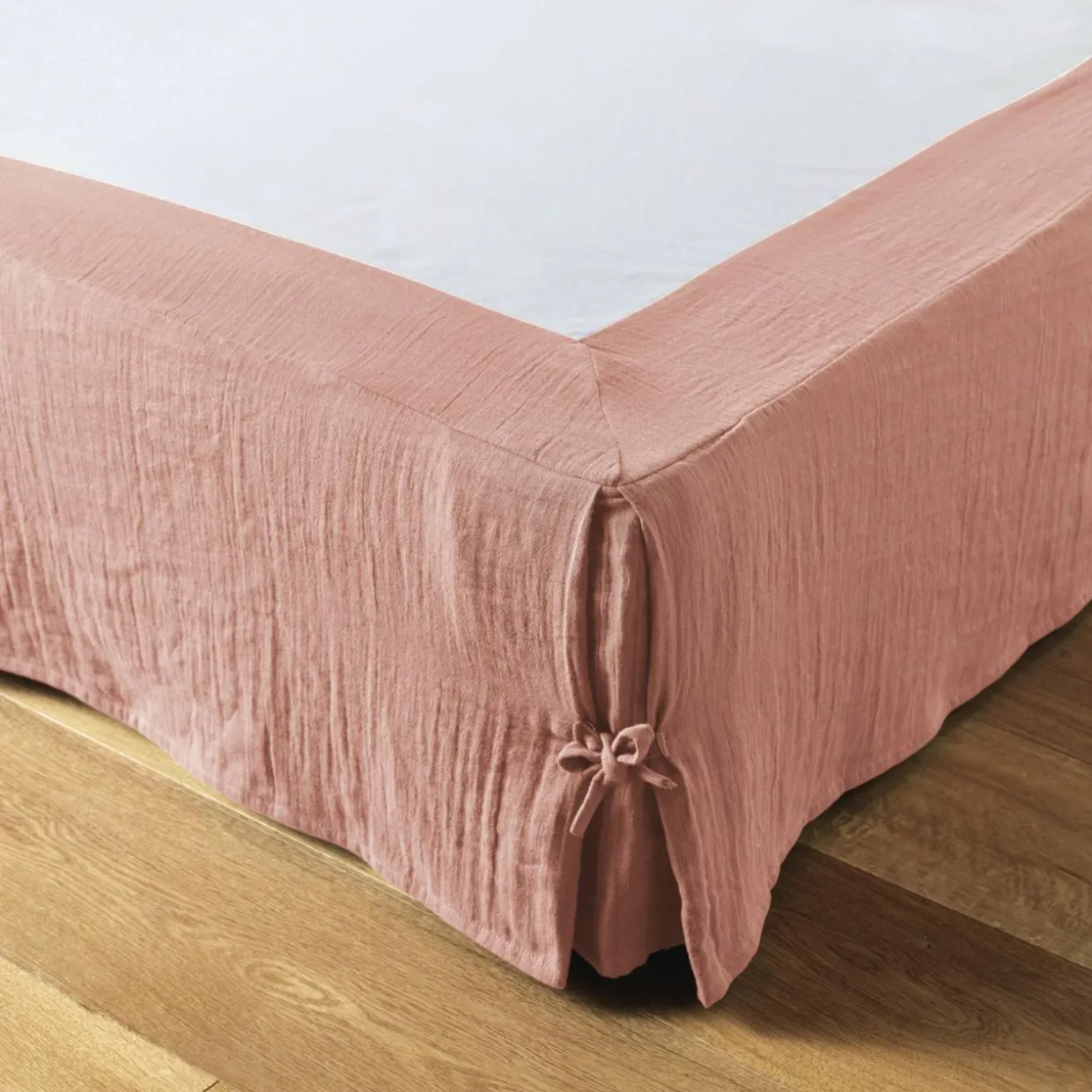 Cache-sommier Gaze de coton (90 x 190 cm) Gaïa Rose pêche