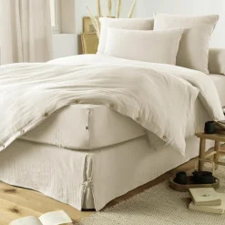 Cache-sommier Gaze de coton (90 x 190 cm) Gaïa Beige pampa