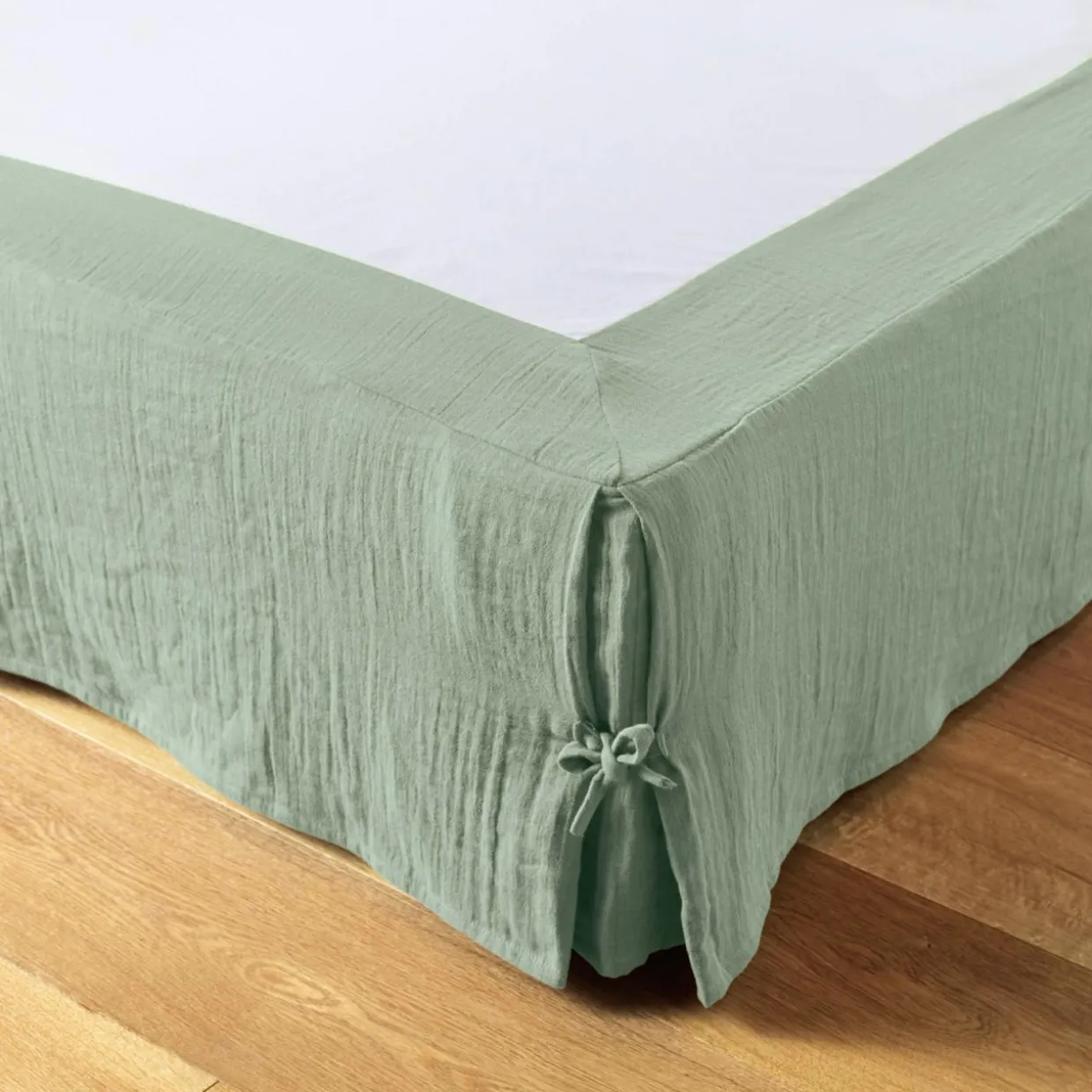 Cache-sommier Gaze de coton (140 x 190 cm) Gaïa Vert eucalyptus