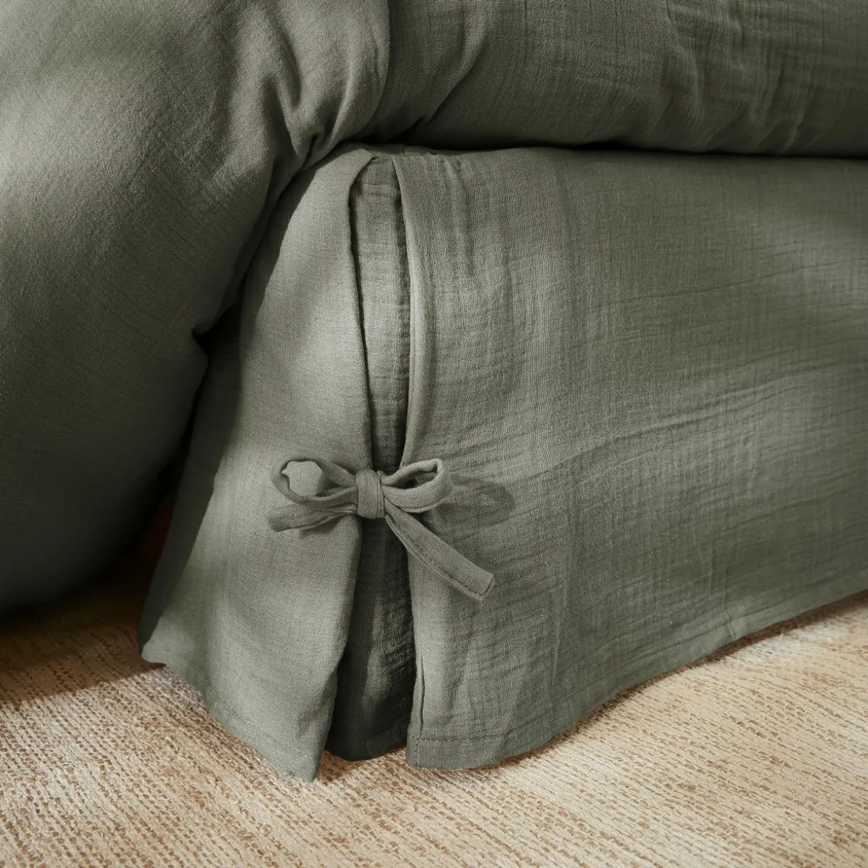 Cache-sommier Gaze de coton (160 x 200 cm) Gaïa Vert romarin