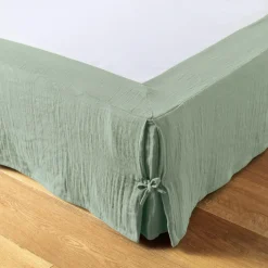 Cache-sommier Gaze de coton (90 x 190 cm) Gaïa Vert eucalyptus