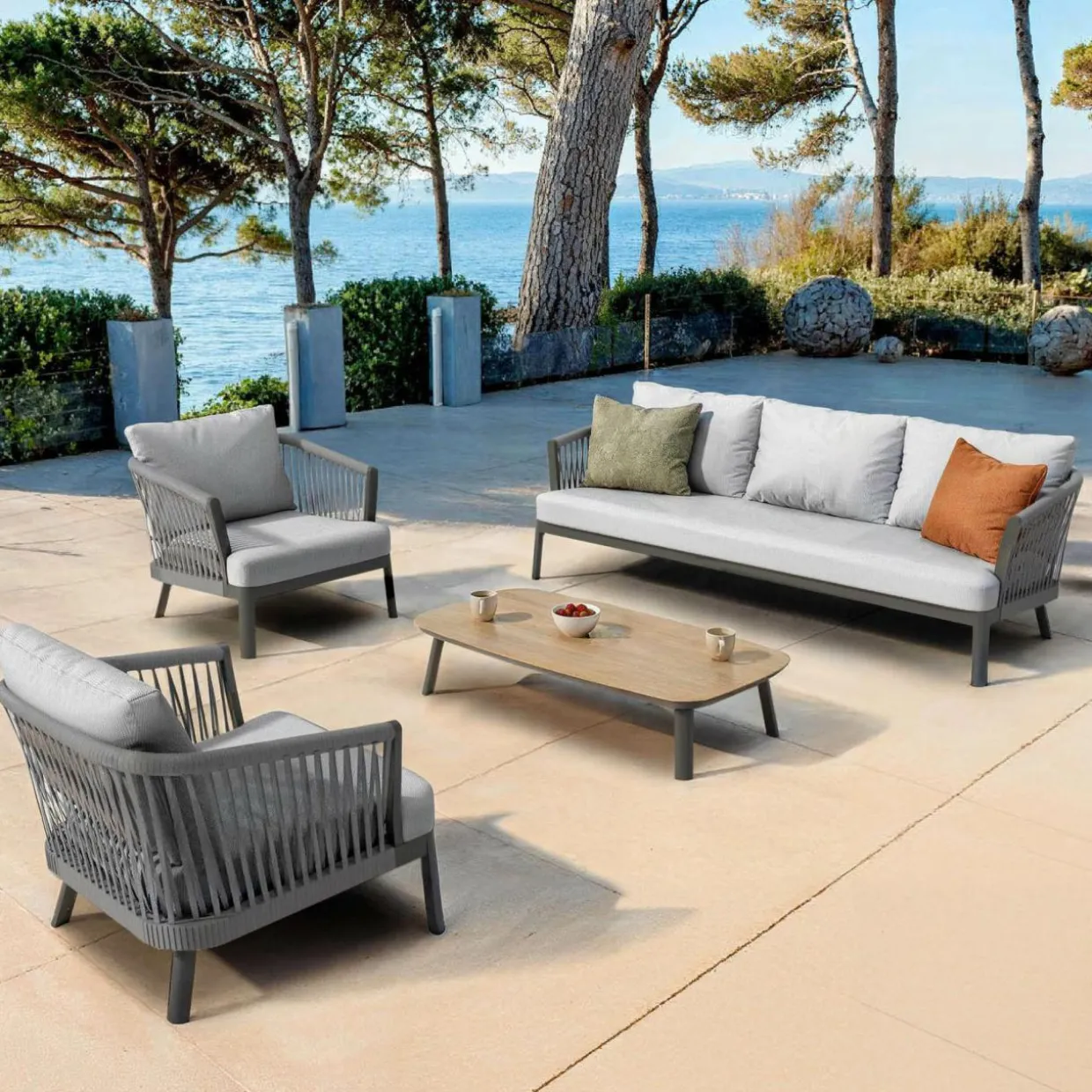 Canapé de jardin en aluminium 3 places Amalfi Gris anthracite et gris clair