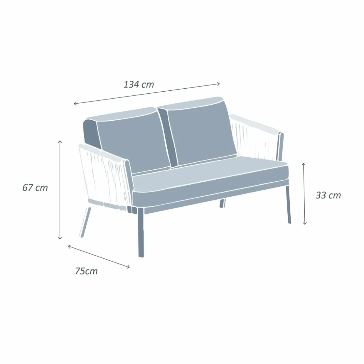 Canapé de jardin en aluminium 2 places Amalfi Gris anthracite