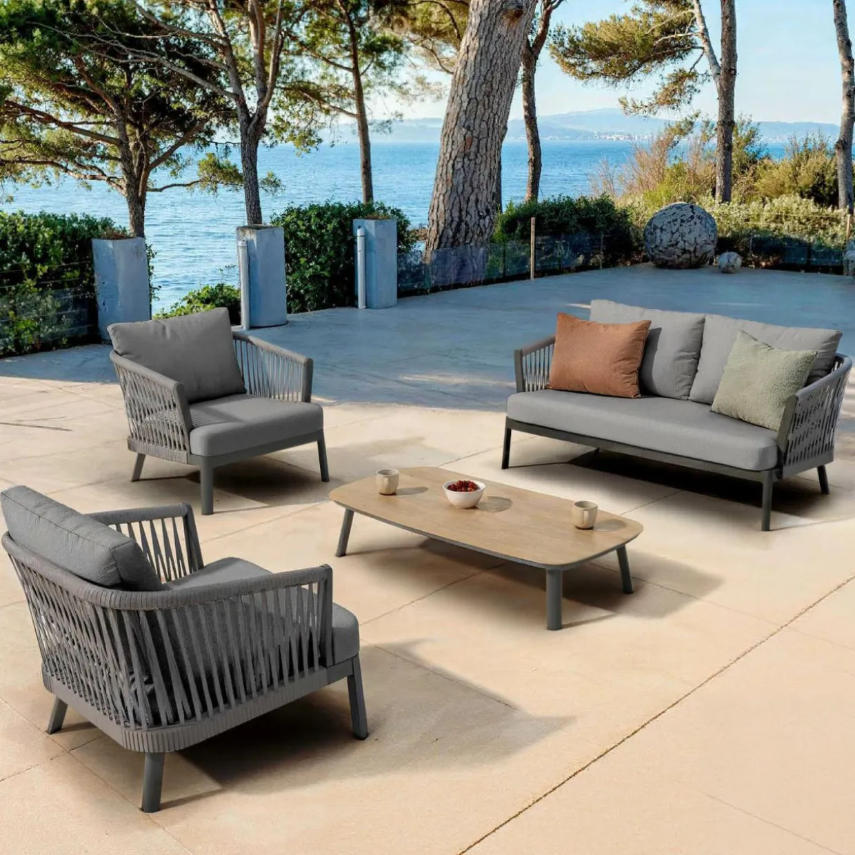 Canapé de jardin en aluminium 2 places Amalfi Gris anthracite