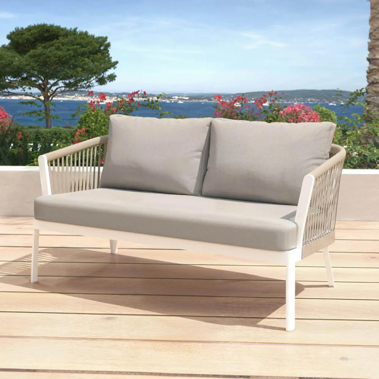 Canapé de jardin en aluminium 2 places Amalfi Blanc et taupe