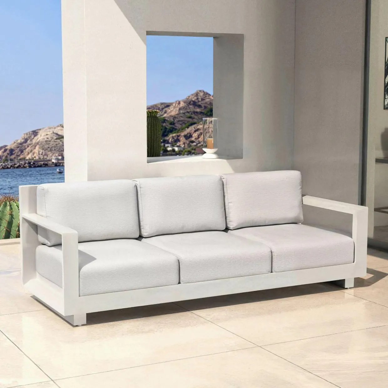 Canapé de jardin en aluminium 3 places Elba Blanc et gris clair