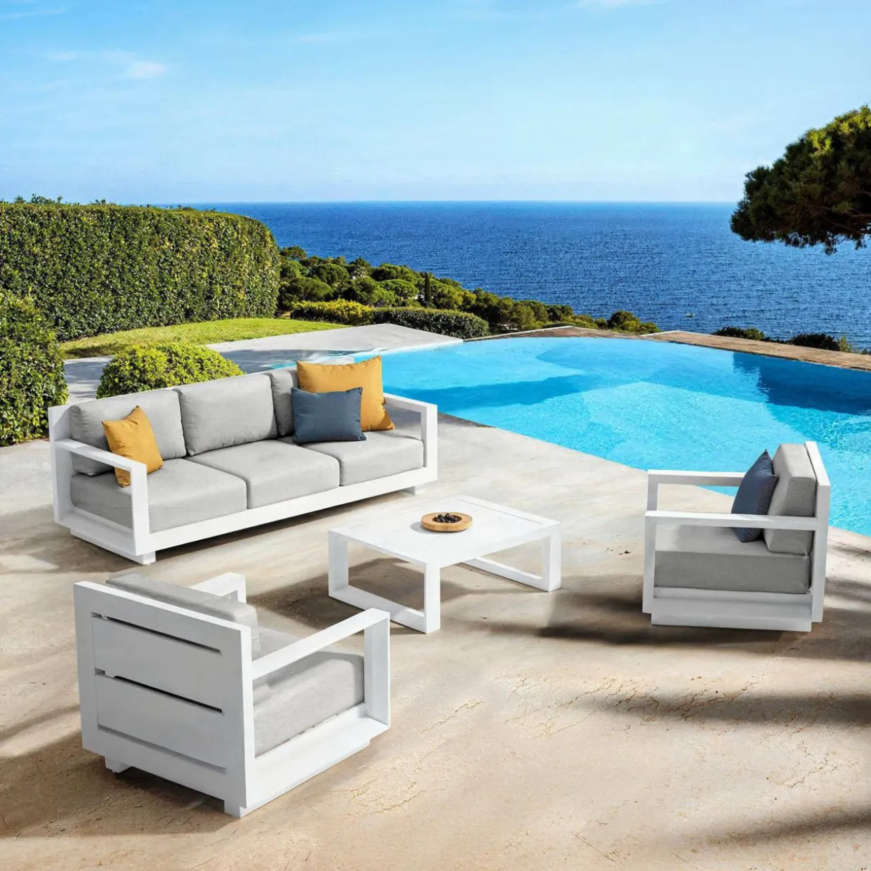 Canapé de jardin en aluminium 3 places Elba Blanc et gris clair