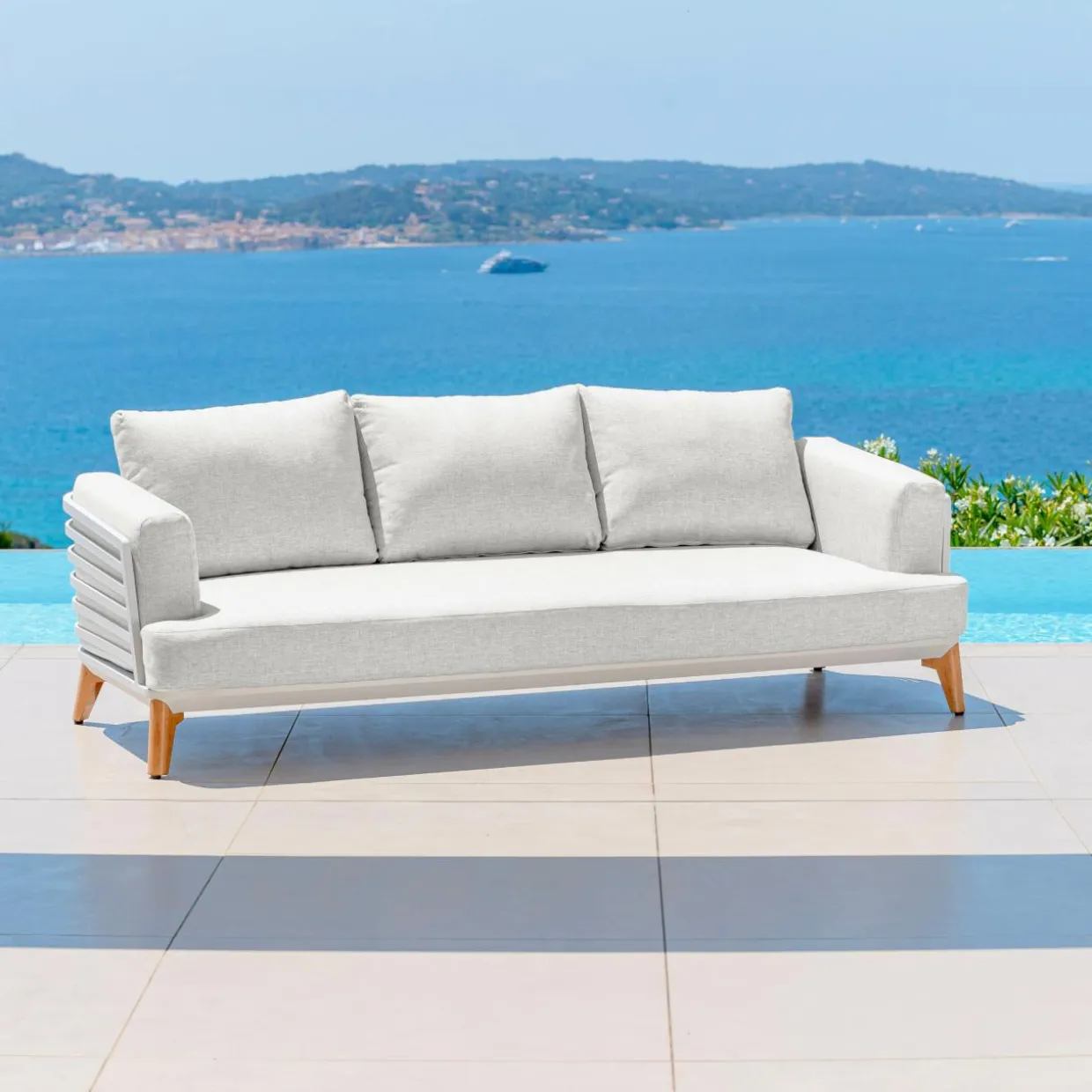 Canapé de jardin en aluminium 3 places Monte Carlo Blanc et gris clair