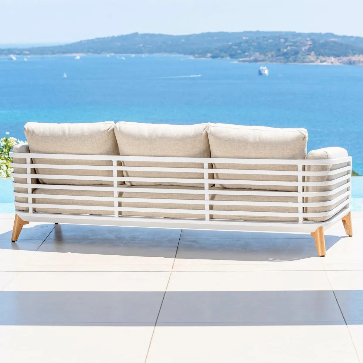Canapé de jardin en aluminium 3 places Monte Carlo Blanc et taupe