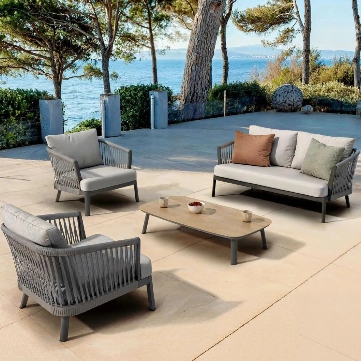 Canapé de jardin en aluminium 2 places Amalfi Gris anthracite et gris clair