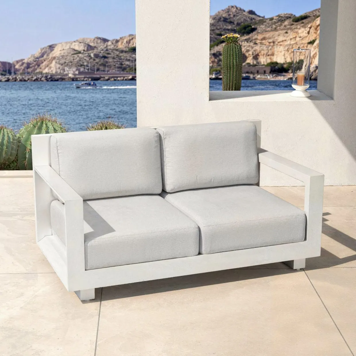 Canapé de jardin en aluminium 2 places Elba Blanc et gris clair