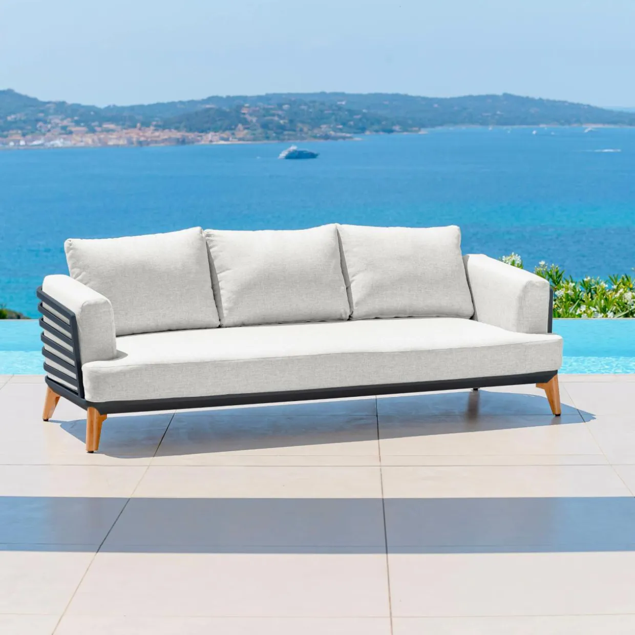 Canapé de jardin en aluminium 3 places Monte Carlo Gris anthracite et gris clair