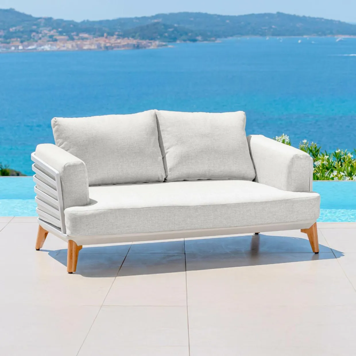 Canapé de jardin en aluminium 2 places Monte Carlo Blanc et gris clair