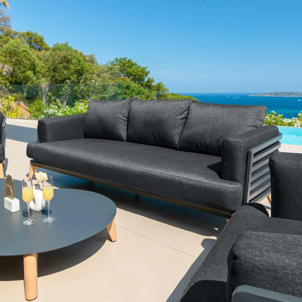 Canapé de jardin en aluminium 3 places Monte Carlo Gris anthracite