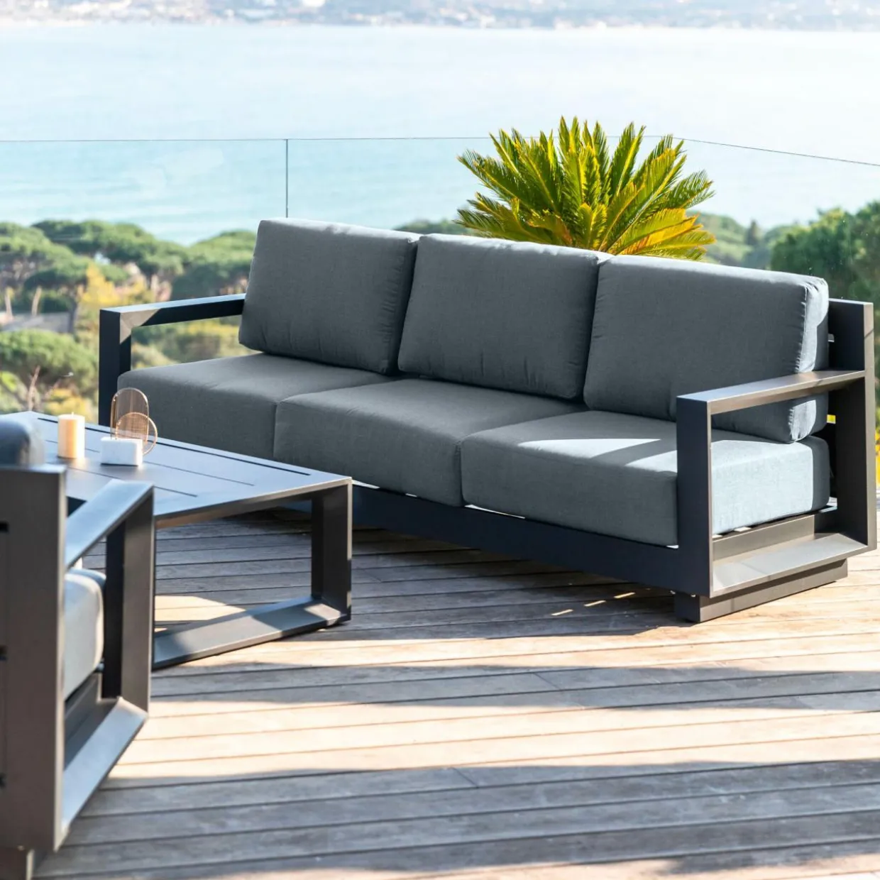 Canapé de jardin en aluminium 3 places Elba Gris anthracite
