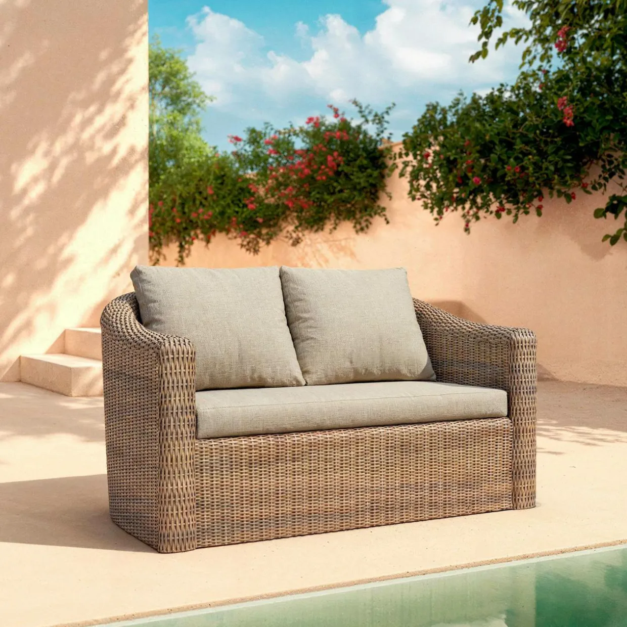 Canapé de jardin en résine tressée 2 places Calvi Sépia et taupe