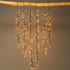 Cascade lumineuse 2 m 480 LED câble noir Effet scintillant Blanc chaud doré