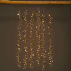 Cascade lumineuse 1 m 600 Micro LED câble or 6 descentes Blanc chaud et chaud doré