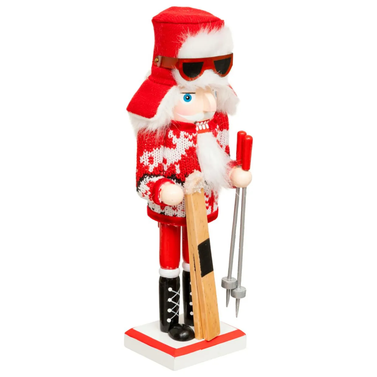 Casse-noisette en bois (H25 cm) Tomi en ski Rouge et blanc