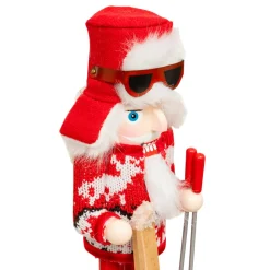 Casse-noisette en bois (H25 cm) Tomi en ski Rouge et blanc