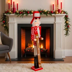 Casse-noisette en bois (H106 cm) Tomi en ski Rouge et blanc