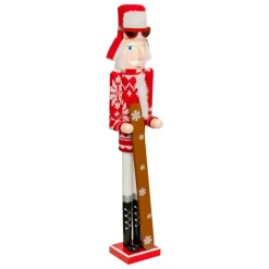 Casse-noisette en bois (H106 cm) Tomi en ski Rouge et blanc