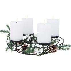 Centre de table 4 bougies LED (D33 cm) Couronne déco nature