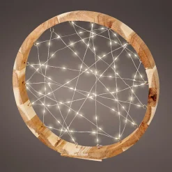 Cercle lumineux à piles 97 LED (D32 cm) Astre en bois Blanc chaud